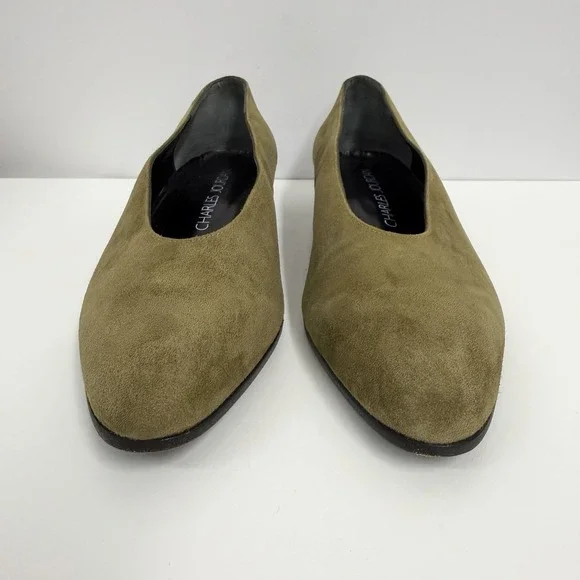 Vintage Charles Jourdan Suede Shoes Olive Green Needs TLC 7 1/2 M - Picture 5 of 10